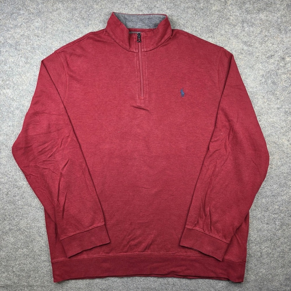 Polo Ralph Lauren Sweater Mens 2XL Red Cotton Blend 1/4 Zip Mock Neck Pullover